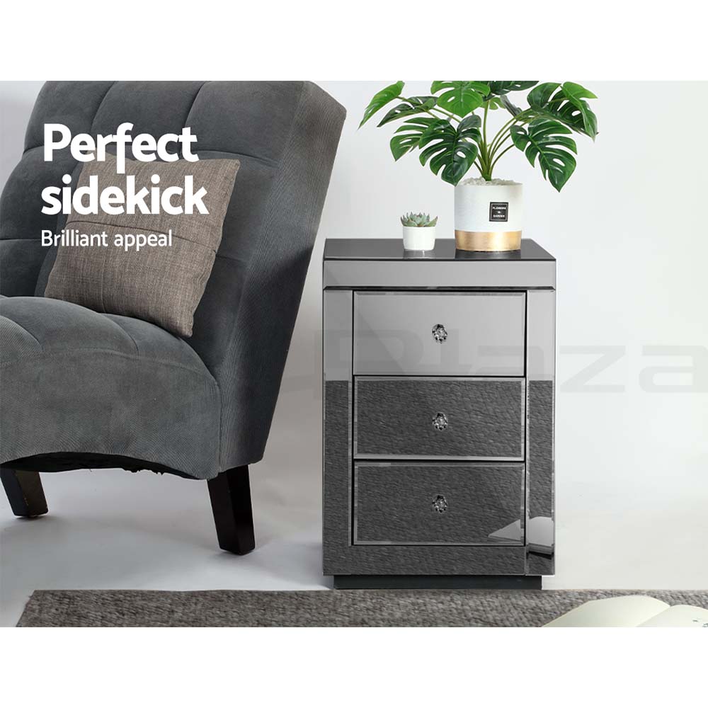 Artiss Bedside Table 3 Drawers Side Table Nightstand Mirrored Storage Cabinet - Picture 41 of 85