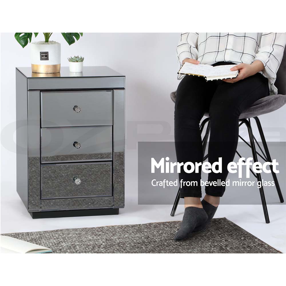 Artiss Bedside Table 3 Drawers Side Table Nightstand Mirrored Storage Cabinet - Picture 42 of 85
