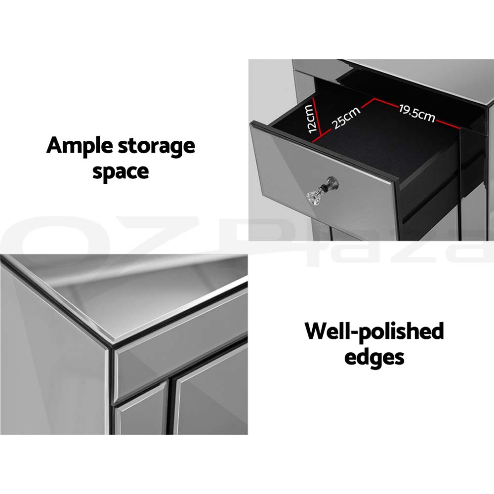 Artiss Bedside Table 3 Drawers Side Table Nightstand Mirrored Storage Cabinet - Picture 44 of 85