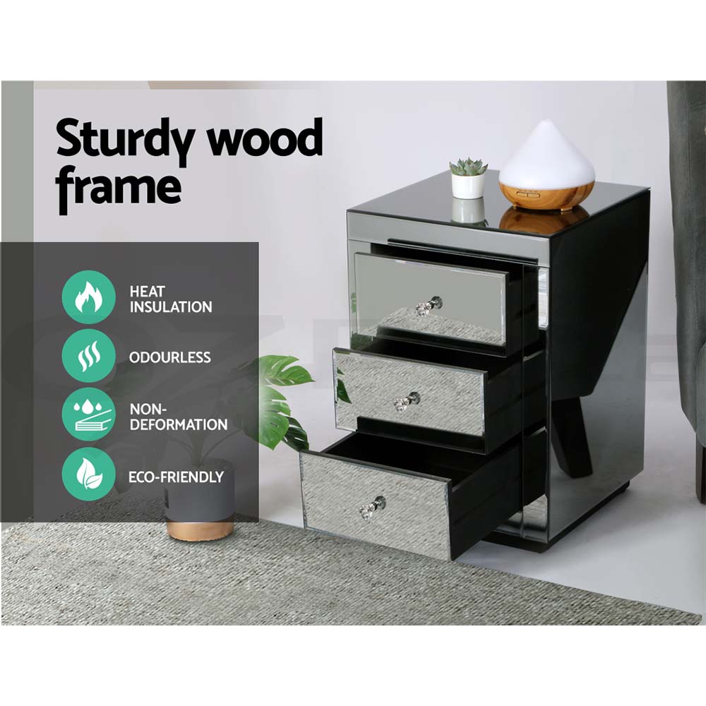 Artiss Bedside Table 3 Drawers Side Table Nightstand Mirrored Storage Cabinet - Picture 46 of 85
