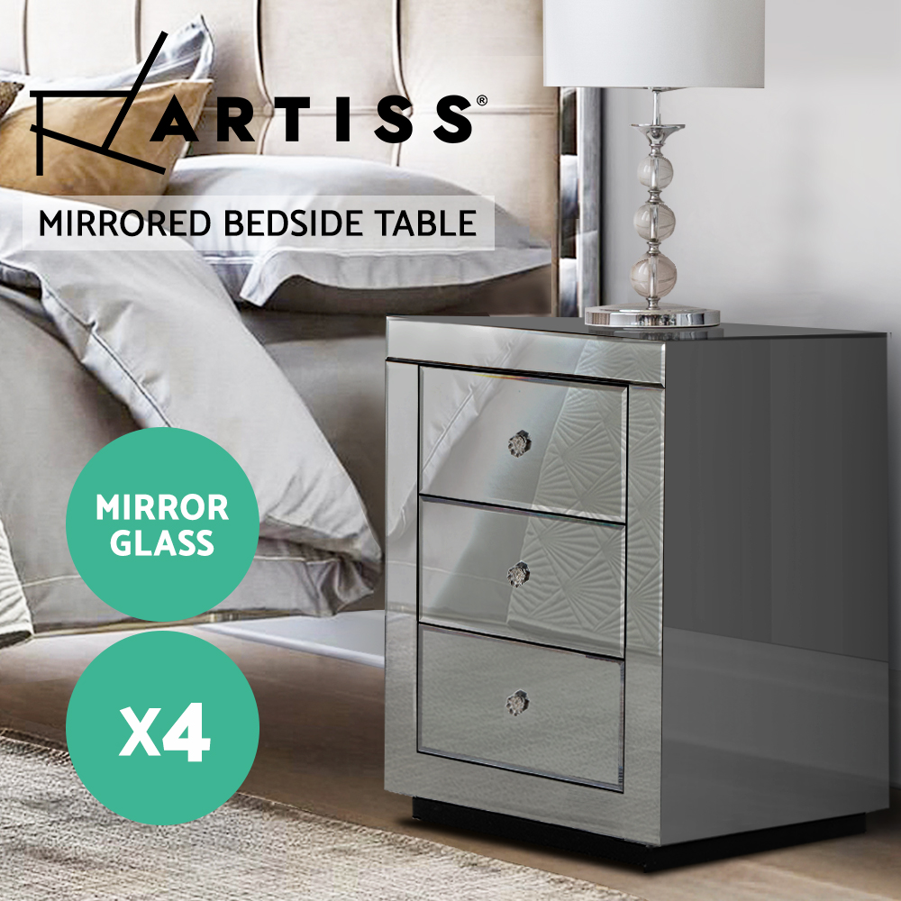Artiss Bedside Table 3 Drawers Side Table Nightstand Mirrored Storage Cabinet - Picture 51 of 85