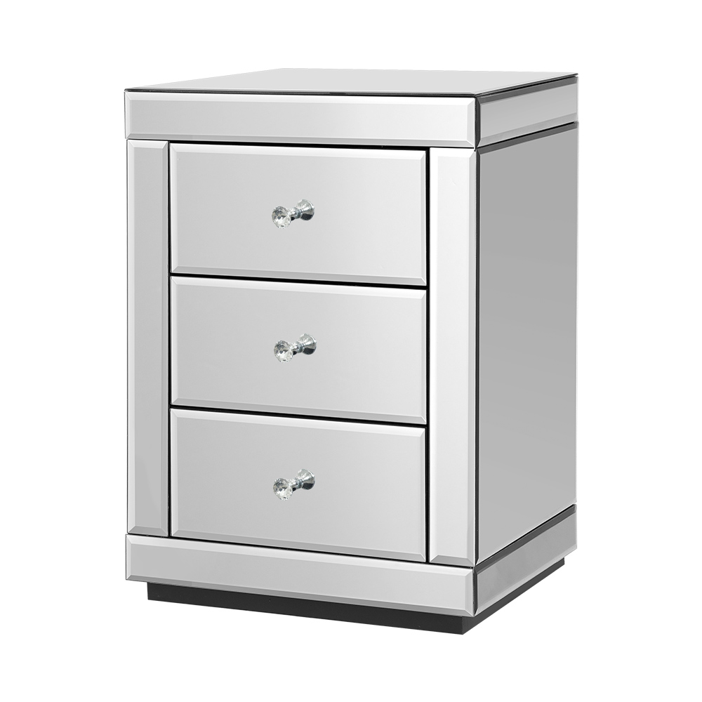 Artiss Bedside Table 3 Drawers Side Table Nightstand Mirrored Storage Cabinet - Picture 20 of 85