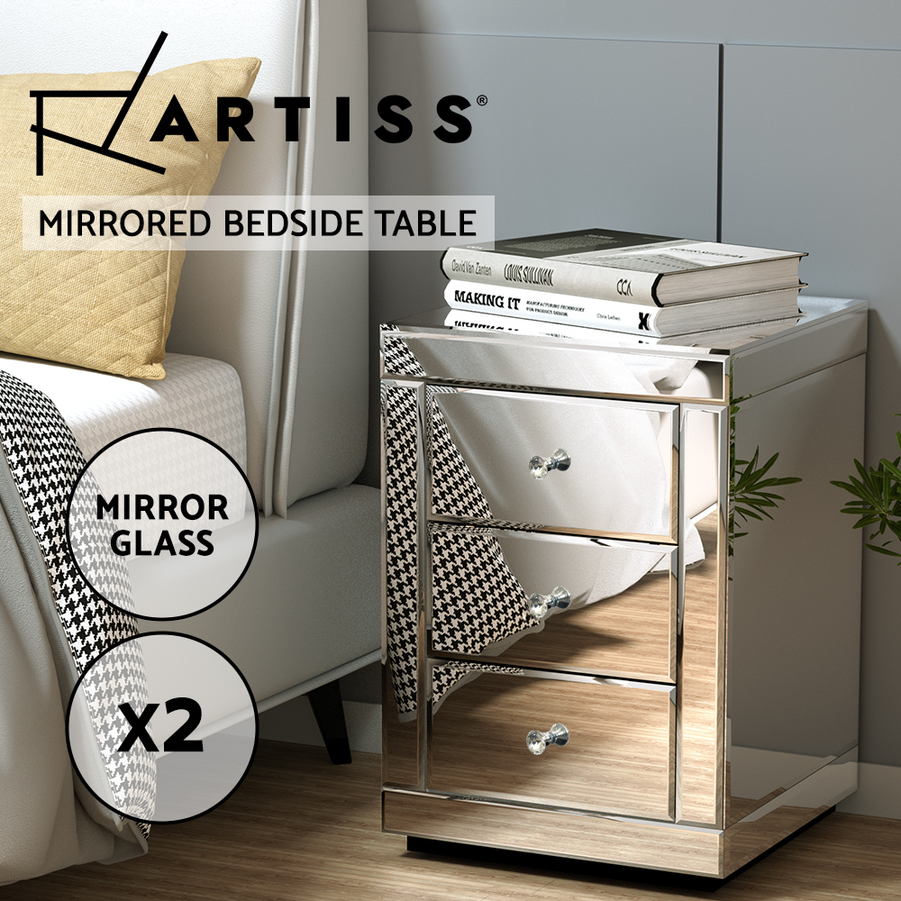 Artiss Bedside Table 3 Drawers Side Table Nightstand Mirrored Storage Cabinet - Picture 21 of 85