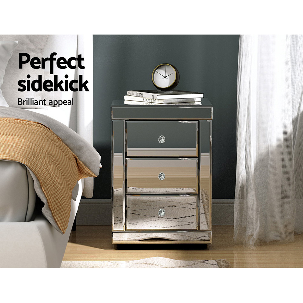 Artiss Bedside Table 3 Drawers Side Table Nightstand Mirrored Storage Cabinet - Picture 23 of 85
