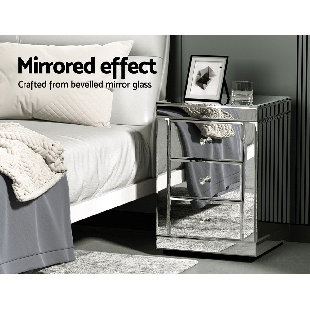 Artiss Bedside Table 3 Drawers Side Table Nightstand Mirrored Storage Cabinet - Picture 24 of 85