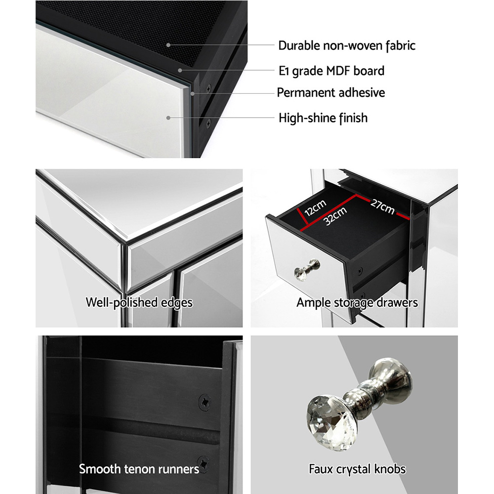 Artiss Bedside Table 3 Drawers Side Table Nightstand Mirrored Storage Cabinet - Picture 26 of 85