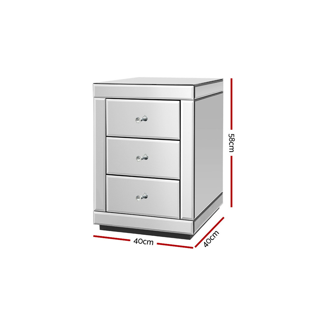 Artiss Bedside Table 3 Drawers Side Table Nightstand Mirrored Storage Cabinet - Picture 27 of 85