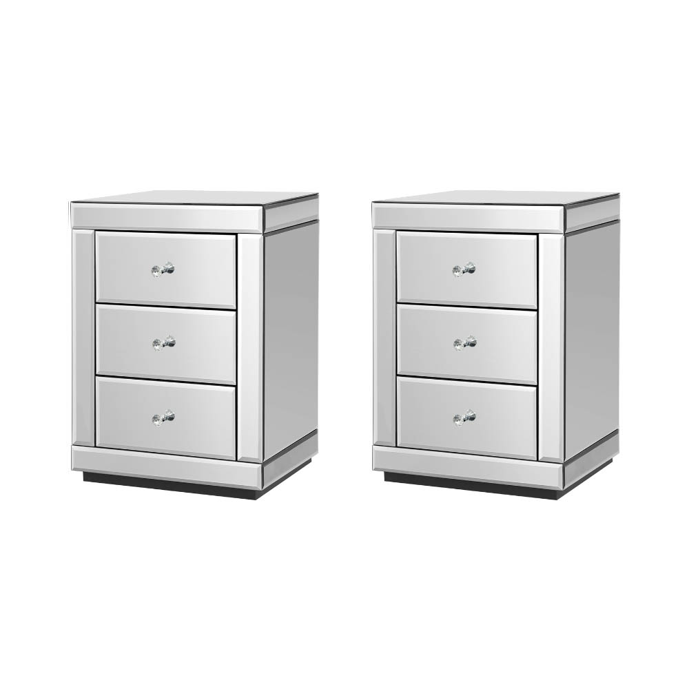 Artiss Bedside Table 3 Drawers Side Table Nightstand Mirrored Storage Cabinet - Picture 29 of 85