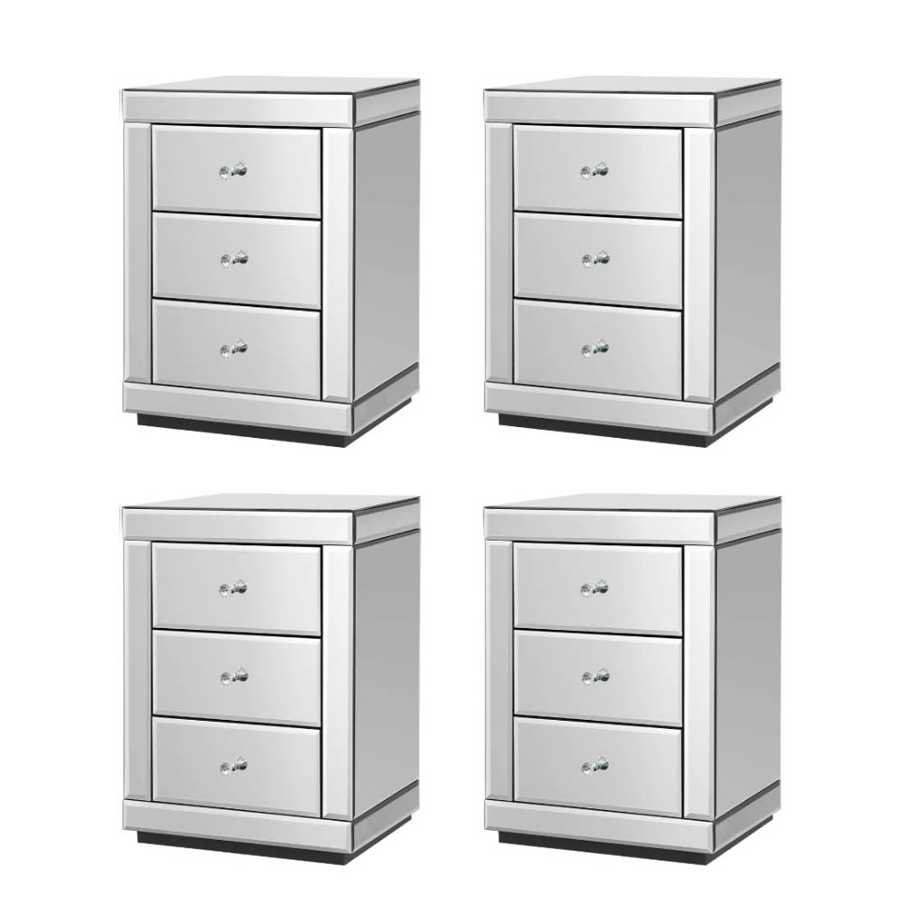 Artiss Bedside Table 3 Drawers Side Table Nightstand Mirrored Storage Cabinet - Picture 38 of 85