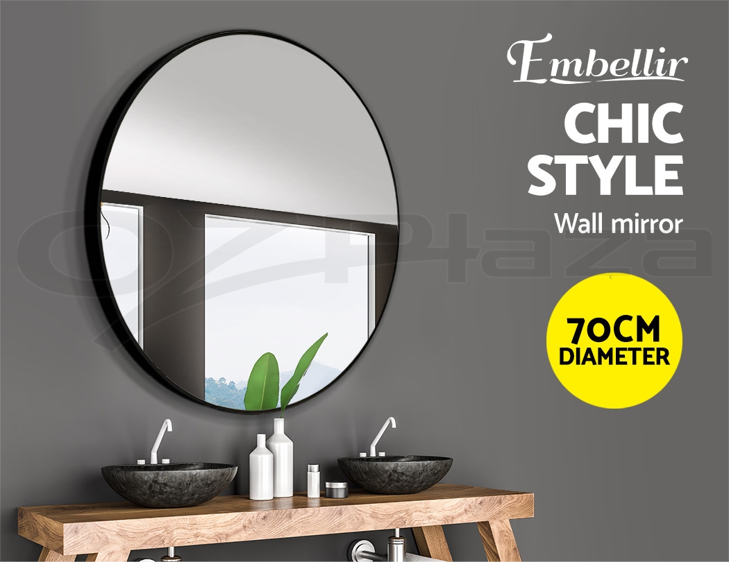 Details About Embellir Wall Mirror 70cm Round Makeup Frameless Bathroom Vanity