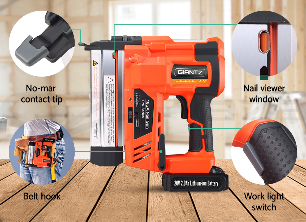 Giantz Brad Nailer Staple Gun Cordless 2in1 Lithium 20V Nail Gun 18ga