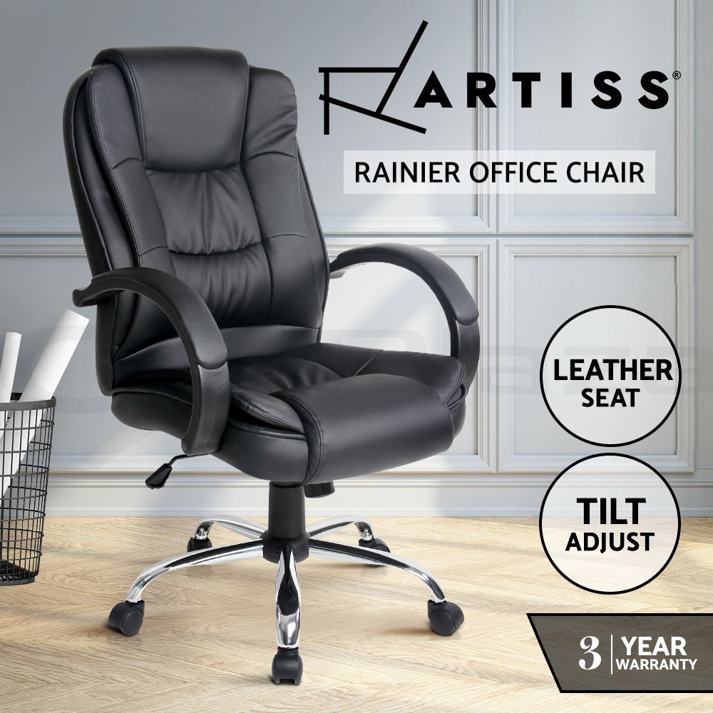 Artiss Office Chair Computer Executive Chairs PU Leather Work Seat Black White - Picture 12 of 14