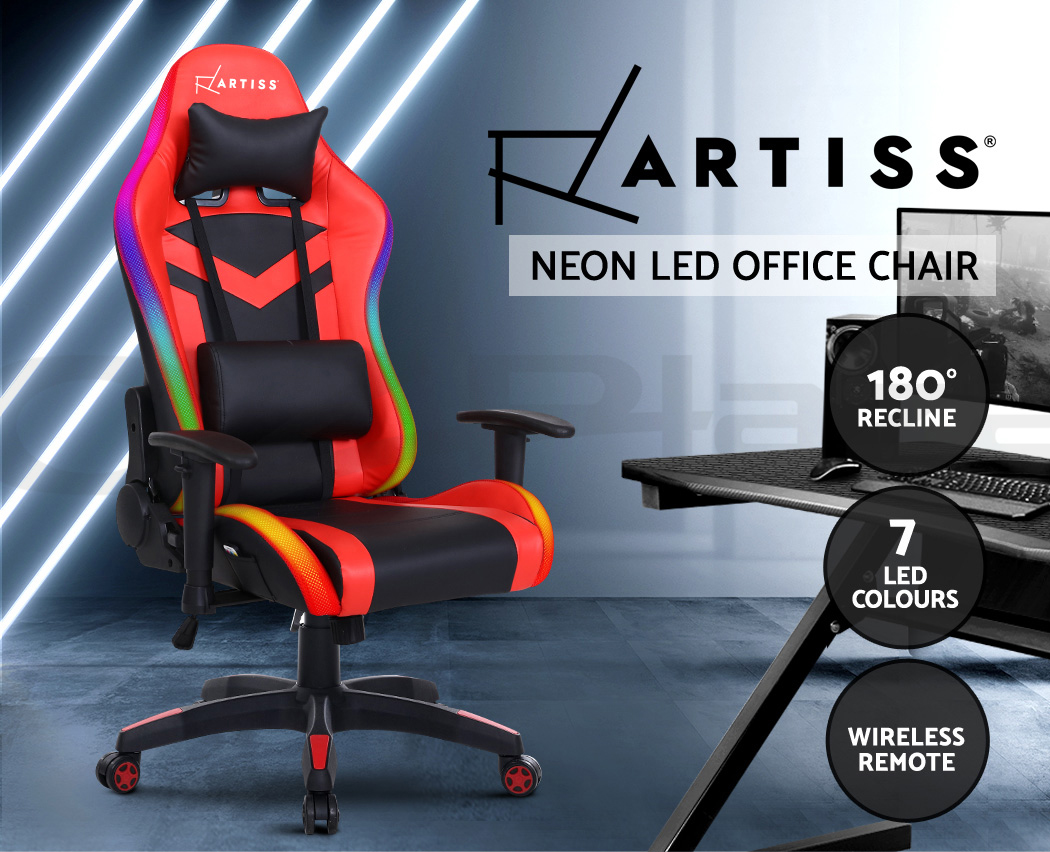 details about artiss gaming office chair rgb led lights computer desk chair  home work chairs
