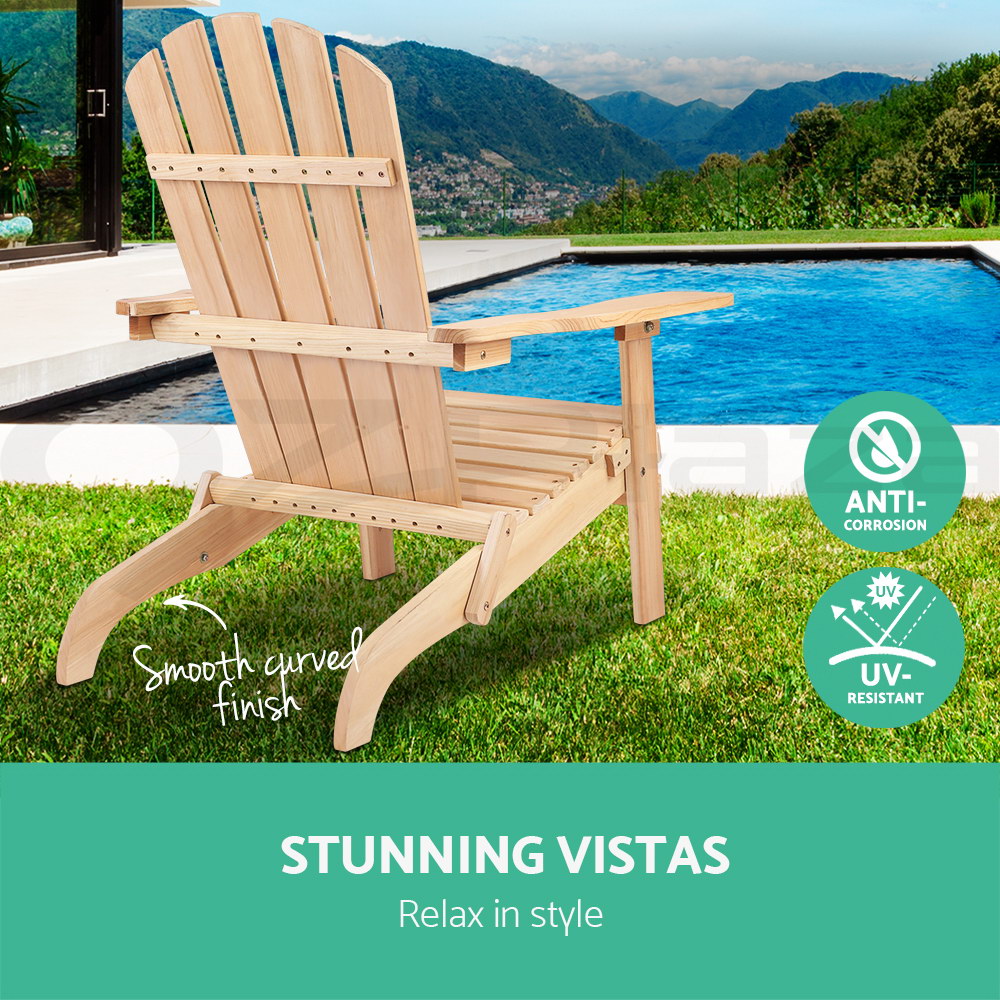 Gardeon Outdoor Beach Chair Table Set Wooden Adirondack Lounge