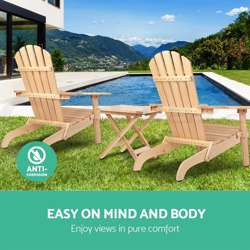 Gardeon Outdoor Beach Chair Table Set Wooden Adirondack Lounge