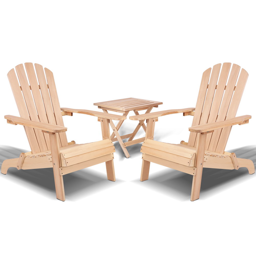 Gardeon Outdoor Beach Chair Table Set Wooden Adirondack Lounge
