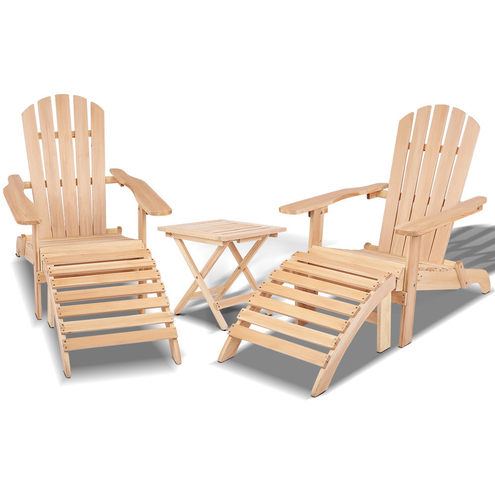 Gardeon Outdoor Beach Chair Table Set Wooden Adirondack ...