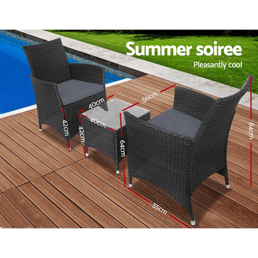 Gardeon Outdoor Furniture 3 Piece Setting Wicker Bistro Set Dining Chairs Patio - Picture 22 of 48