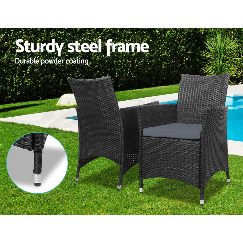 Gardeon Outdoor Furniture 3 Piece Setting Wicker Bistro Set Dining Chairs Patio - Picture 24 of 48