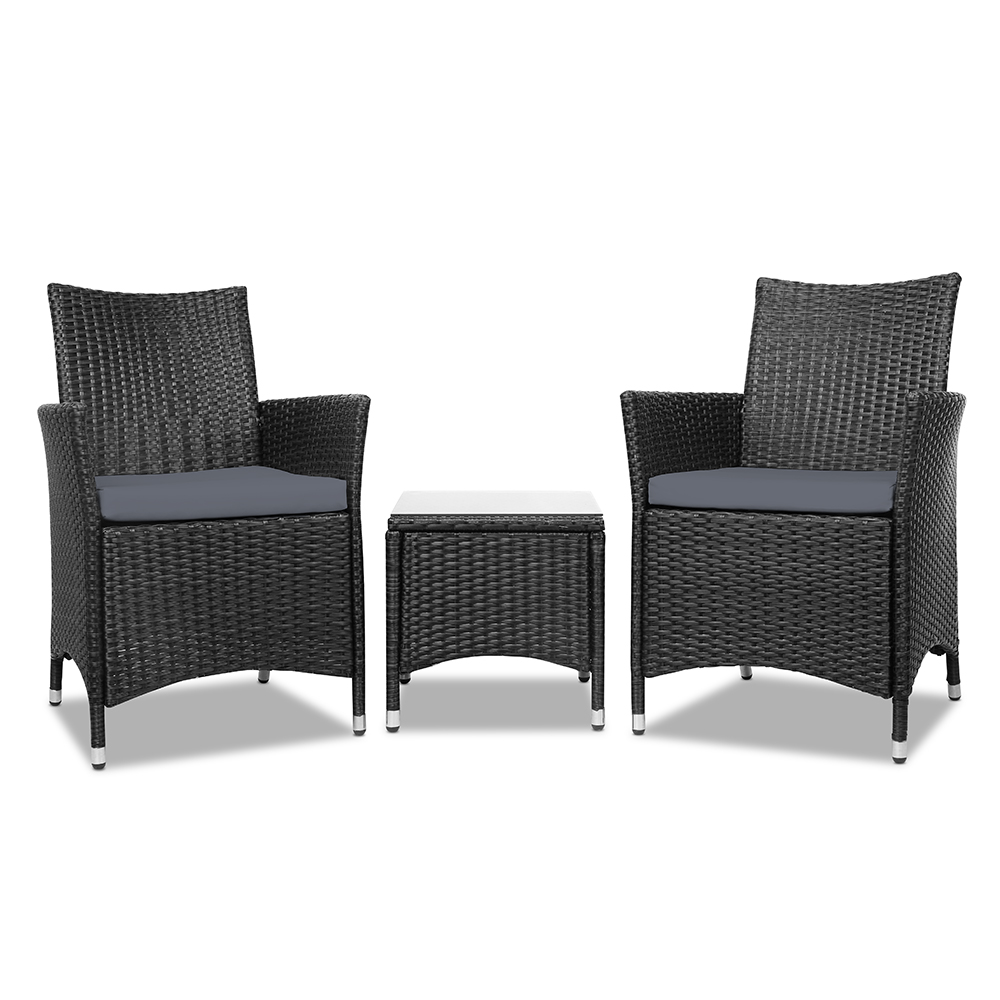 Gardeon Outdoor Furniture 3 Piece Setting Wicker Bistro Set Dining Chairs Patio - Picture 30 of 48