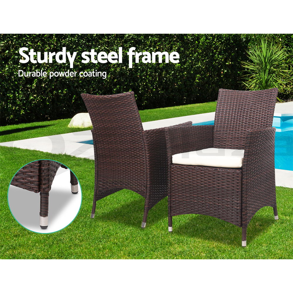 Gardeon Outdoor Furniture 3 Piece Setting Wicker Bistro Set Dining Chairs Patio - Picture 34 of 48