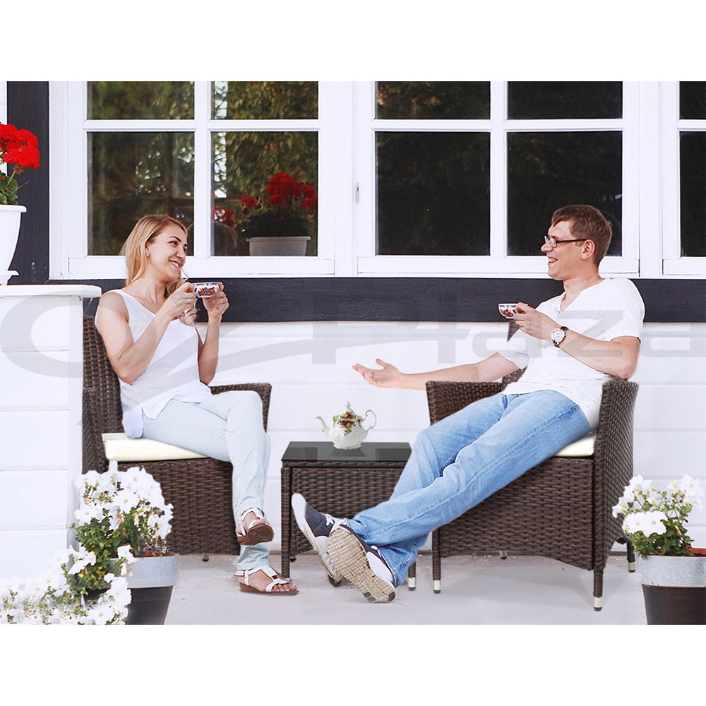 Gardeon Outdoor Furniture 3 Piece Setting Wicker Bistro Set Dining Chairs Patio - Picture 36 of 48