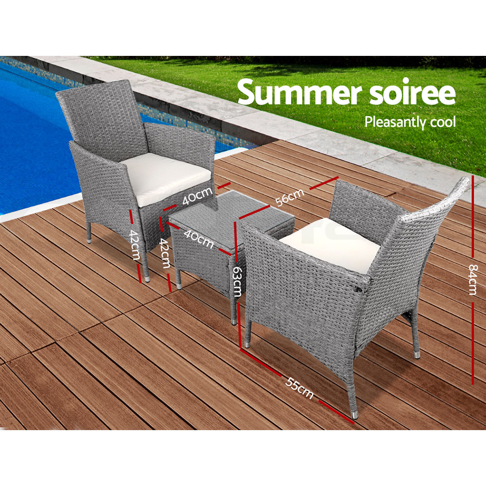Gardeon Outdoor Furniture 3 Piece Setting Wicker Bistro Set Dining Chairs Patio - Picture 41 of 48