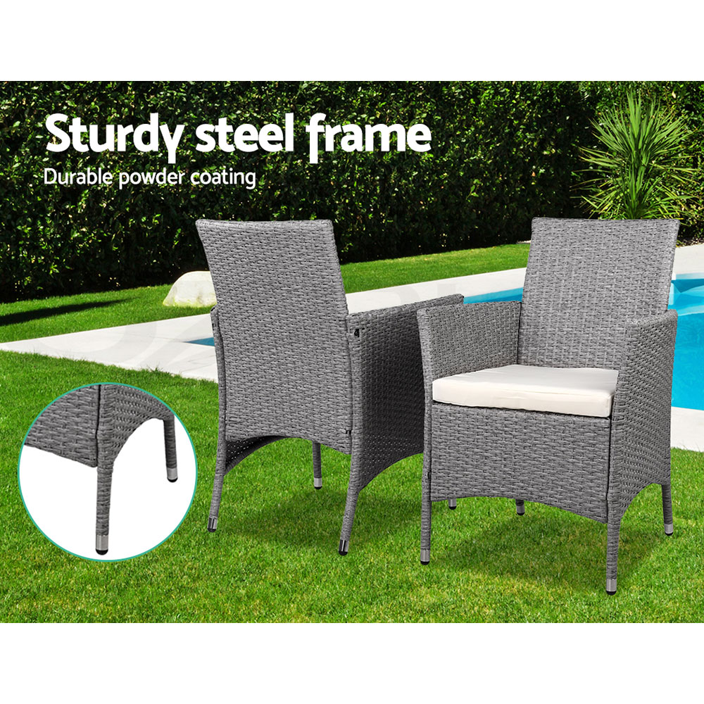 Gardeon Outdoor Furniture 3 Piece Setting Wicker Bistro Set Dining Chairs Patio - Picture 43 of 48