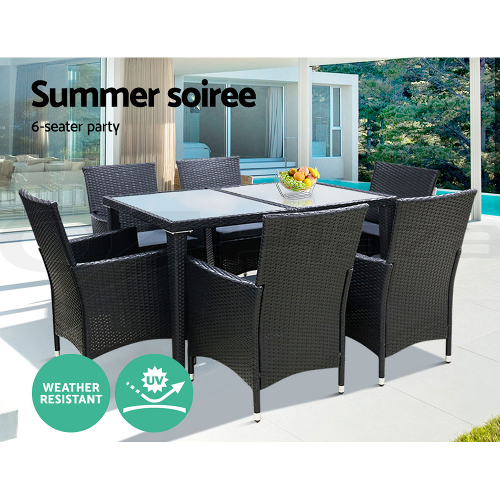 Gardeon 7/9 PCS Outdoor Furniture Dining Set Patio Lounge Setting Garden Wicker - Picture 13 of 33