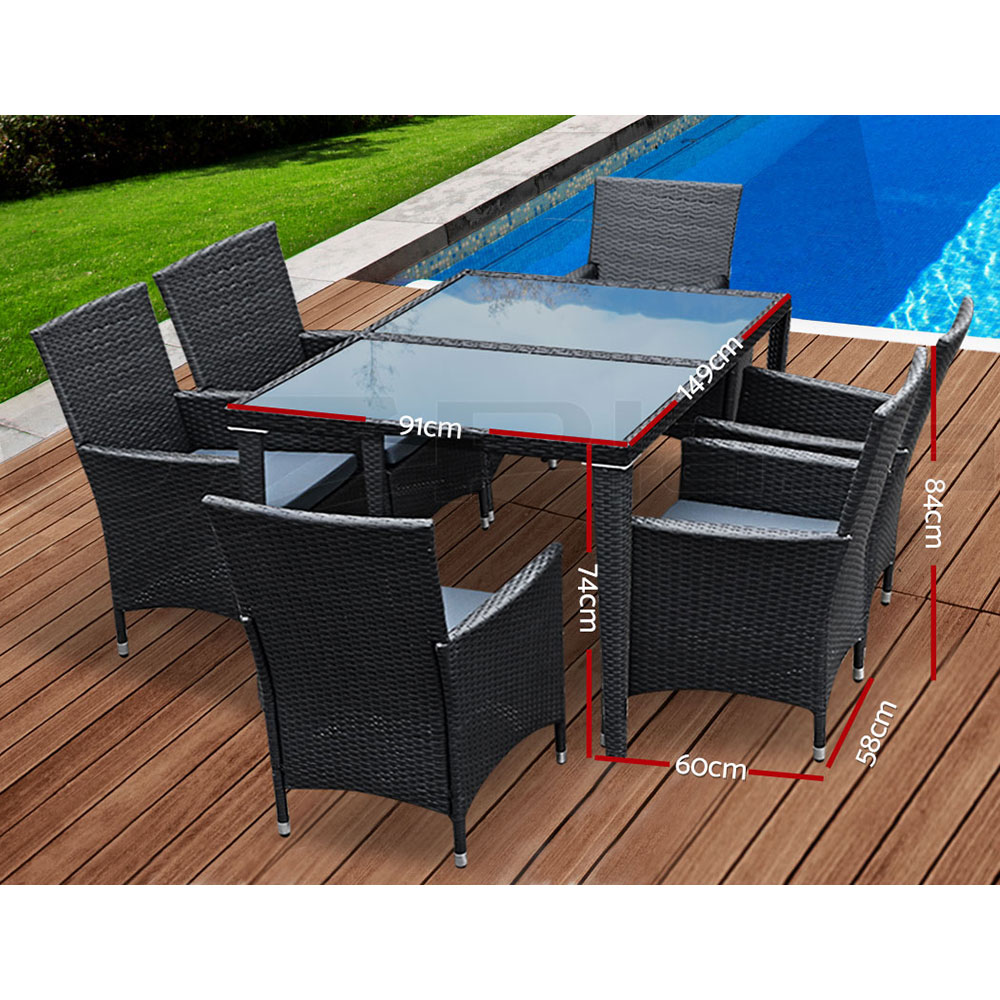 Gardeon 7/9 PCS Outdoor Furniture Dining Set Patio Lounge Setting Garden Wicker - Picture 22 of 33