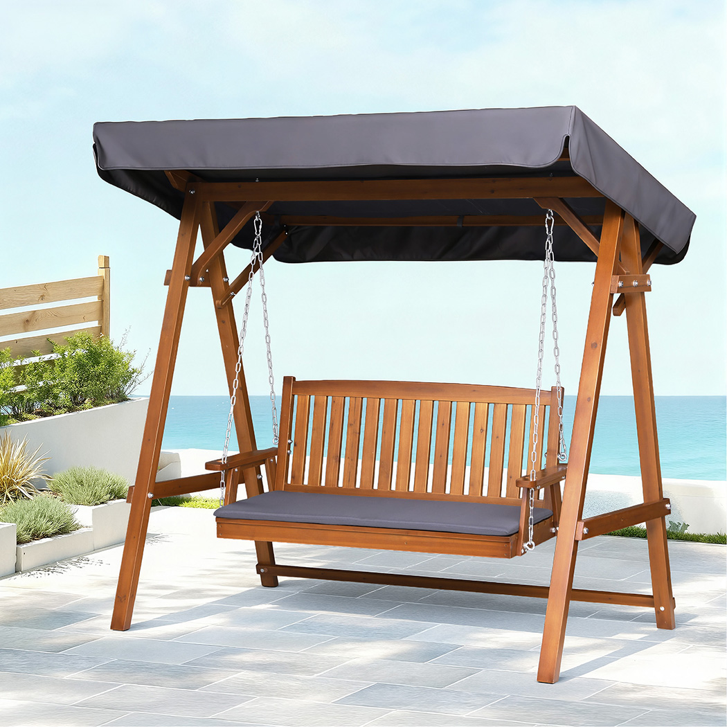 Gardeon Outdoor Furniture Wooden Swing Chair Garden Bench Canopy 3