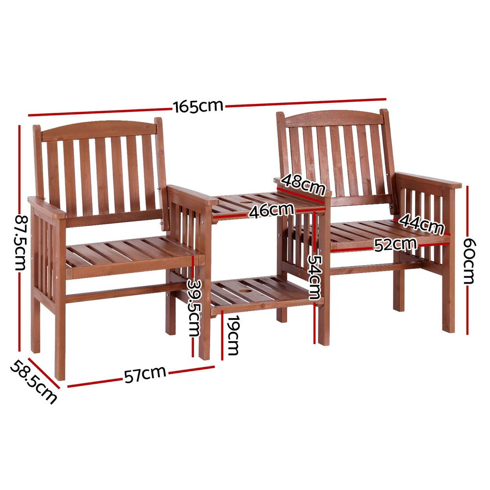 Gardeon Wooden Garden Bench Seat Table Loveseat Outdoor Furniture Patio Park - Picture 10 of 36