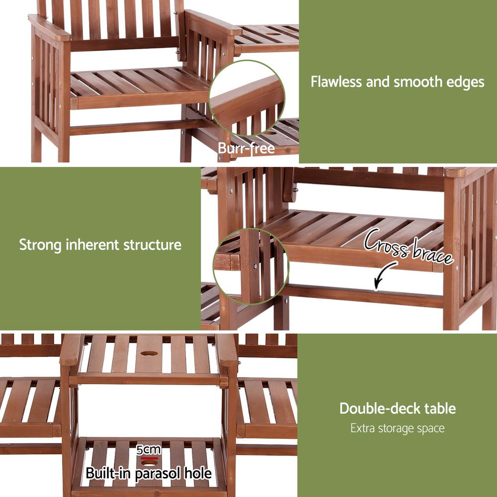 Gardeon Wooden Garden Bench Seat Table Loveseat Outdoor Furniture Patio Park - Picture 15 of 36