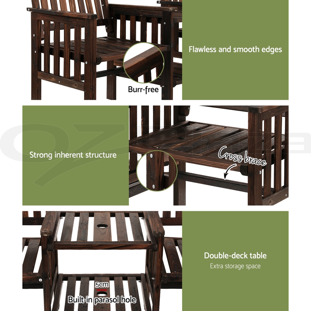 Gardeon Wooden Garden Bench Seat Table Loveseat Outdoor Furniture Patio Park - Picture 23 of 36