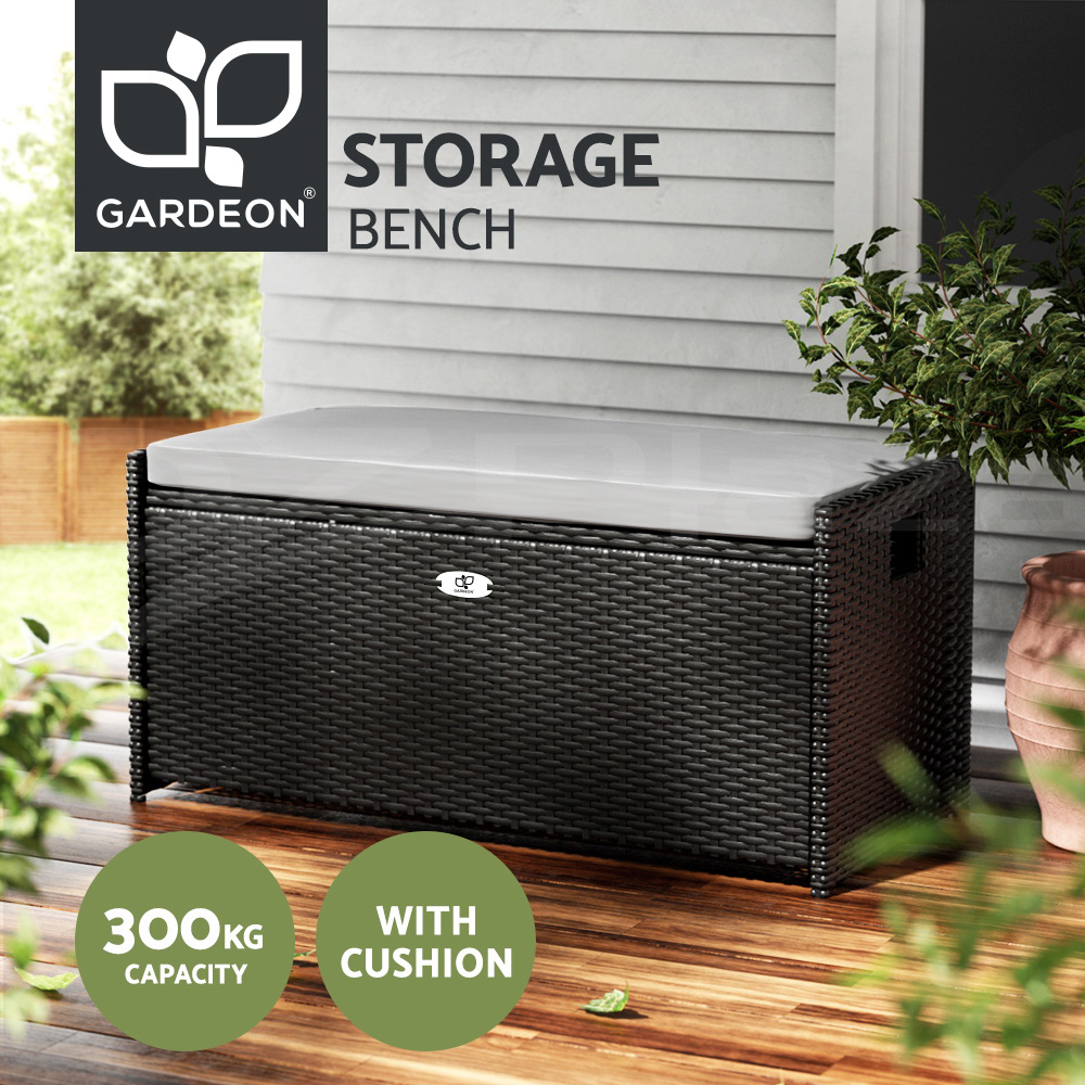 Gardeon Outdoor Storage Bench Box Wicker Garden Tools Cushion Patio Furniture - Picture 11 of 14