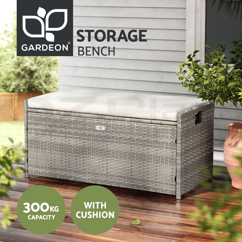 Gardeon Outdoor Storage Bench Box Wicker Garden Tools Cushion Patio Furniture - Picture 13 of 14