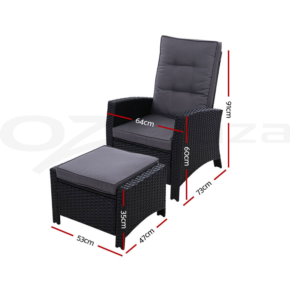 Gardeon Recliner Chairs Sun Lounge Outdoor Furniture Patio Setting Wicker Sofa - Picture 20 of 97