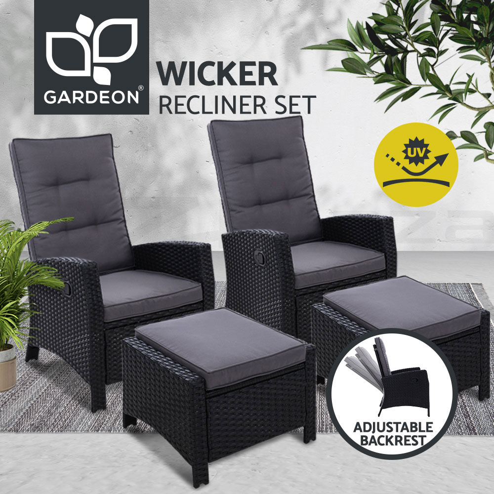 Gardeon Recliner Chairs Sun Lounge Outdoor Furniture Patio Setting Wicker Sofa - Picture 54 of 97