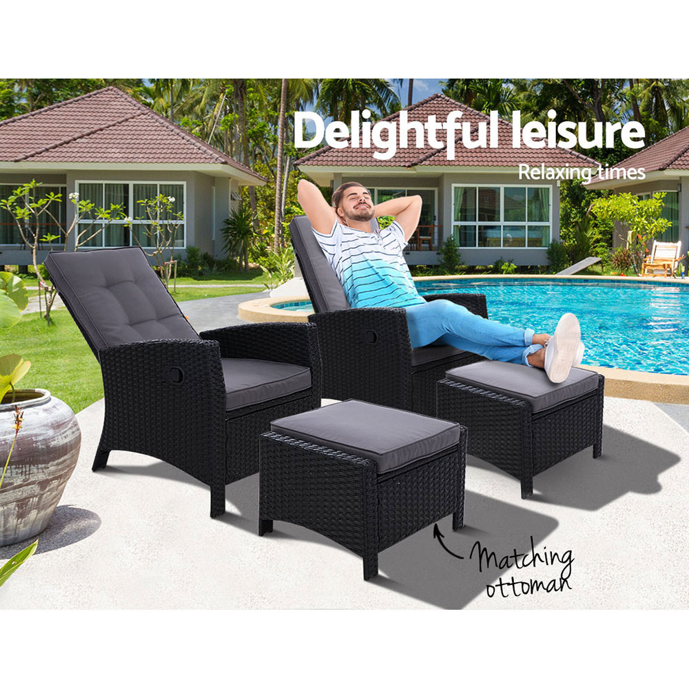 Gardeon Recliner Chairs Sun Lounge Outdoor Furniture Patio Setting Wicker Sofa - Picture 55 of 97