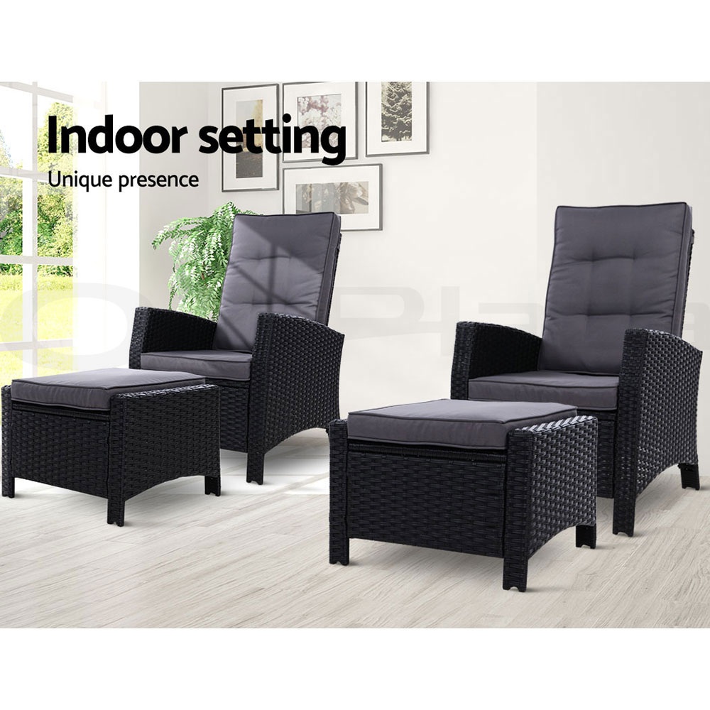 Gardeon Recliner Chairs Sun Lounge Outdoor Furniture Patio Setting Wicker Sofa - Picture 62 of 97