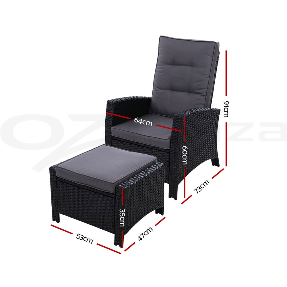 Gardeon Recliner Chairs Sun Lounge Outdoor Furniture Patio Setting Wicker Sofa - Picture 63 of 97