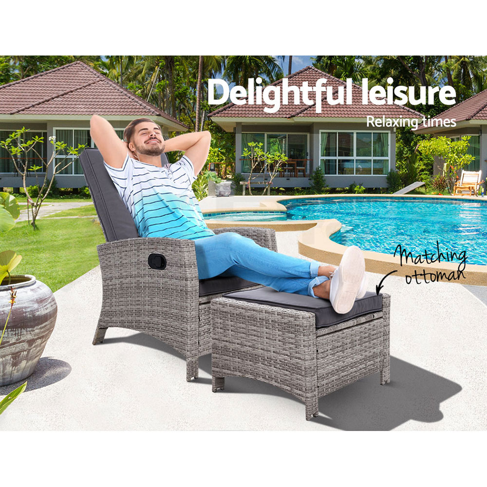 Gardeon Recliner Chairs Sun Lounge Outdoor Furniture Patio Setting Wicker Sofa - Picture 22 of 97