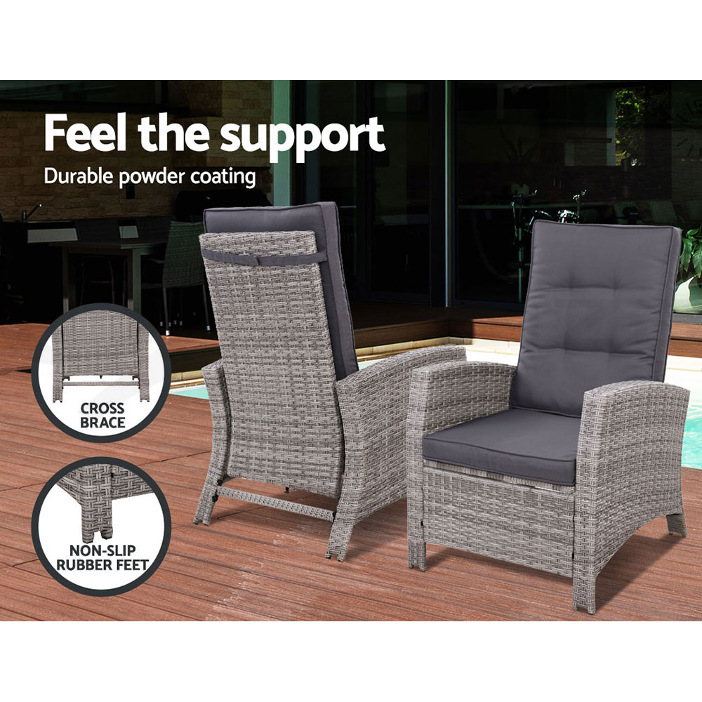 Gardeon Recliner Chairs Sun Lounge Outdoor Furniture Patio Setting Wicker Sofa - Picture 24 of 97