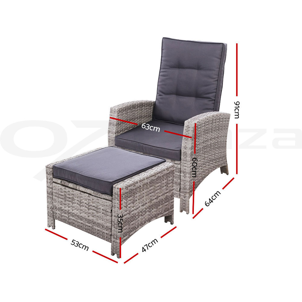 Gardeon Recliner Chairs Sun Lounge Outdoor Furniture Patio Setting Wicker Sofa - Picture 30 of 97
