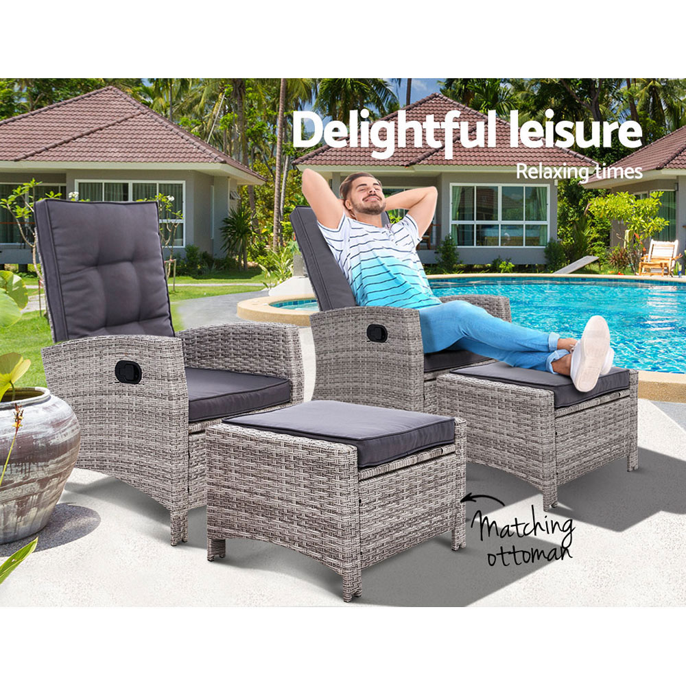 Gardeon Recliner Chairs Sun Lounge Outdoor Furniture Patio Setting Wicker Sofa - Picture 66 of 97