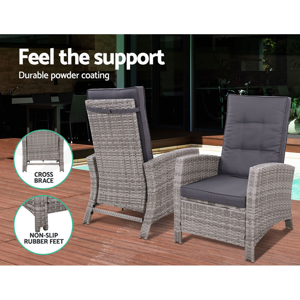 Gardeon Recliner Chairs Sun Lounge Outdoor Furniture Patio Setting Wicker Sofa - Picture 68 of 97