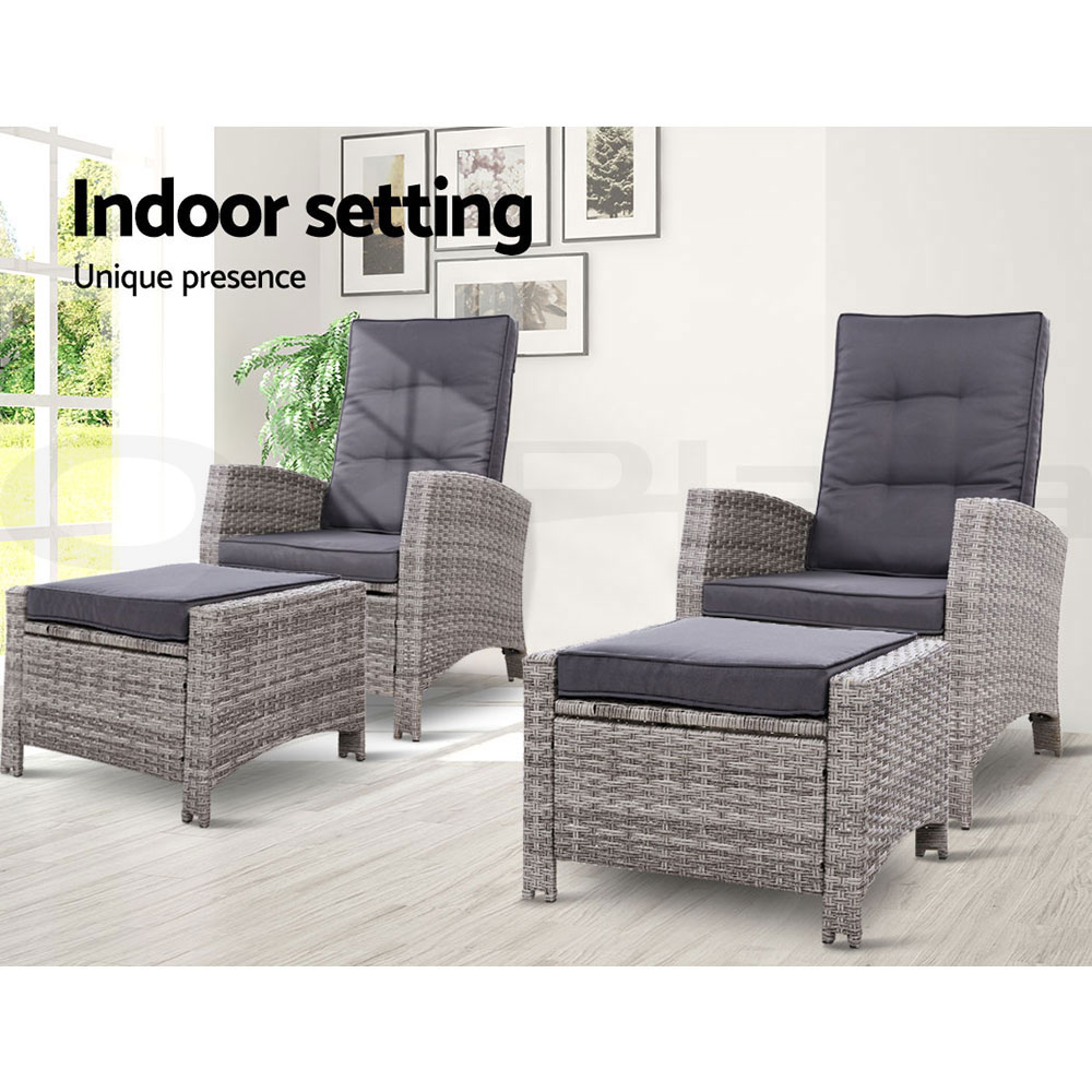 Gardeon Recliner Chairs Sun Lounge Outdoor Furniture Patio Setting Wicker Sofa - Picture 73 of 97