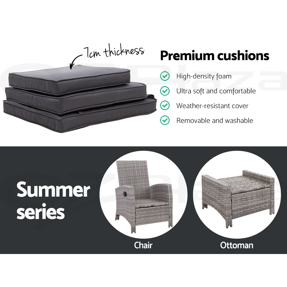 Gardeon Recliner Chairs Sun Lounge Outdoor Furniture Patio Setting Wicker Sofa - Picture 71 of 97