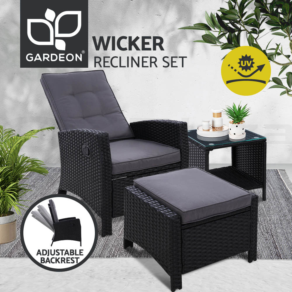 Gardeon Recliner Chairs Sun Lounge Outdoor Furniture Patio Setting Wicker Sofa - Picture 32 of 97