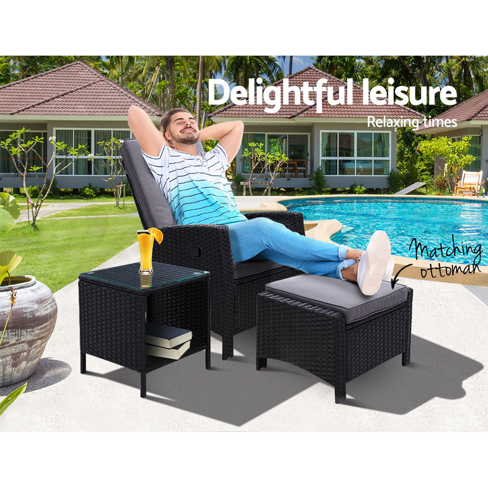 Gardeon Recliner Chairs Sun Lounge Outdoor Furniture Patio Setting Wicker Sofa - Picture 33 of 97
